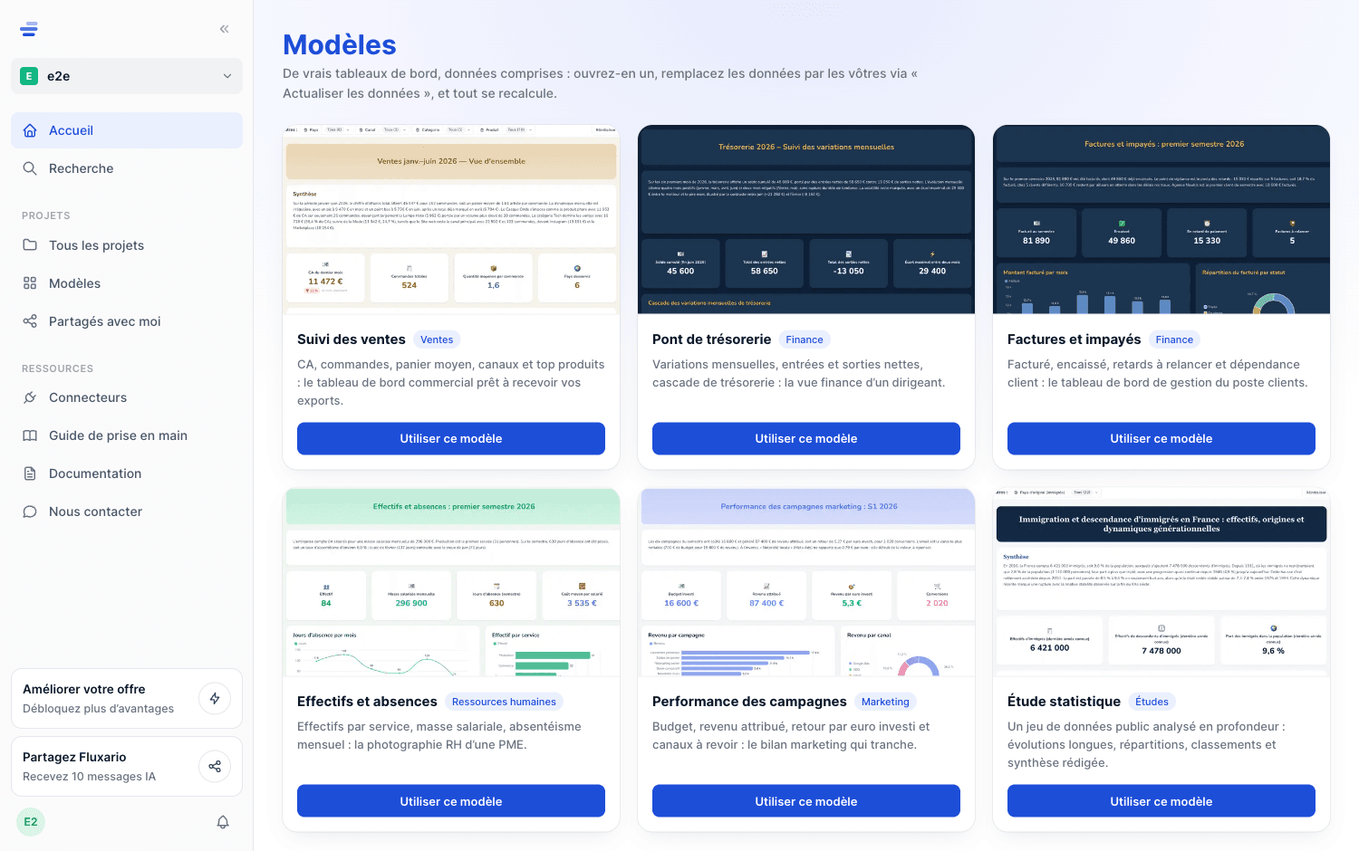 La galerie des modèles dans l’application